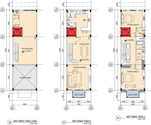 mặt bằng tầng lửng, tầng2,3 khu nhà phố thương mại