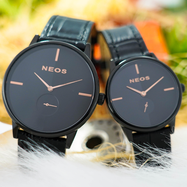 đồng hồ đôi dây da neos n-40679 sapphire bảo hành chính hãng 5 năm