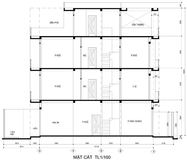 Thiết kế nhà phố 4m 4 tầng thóp hậu