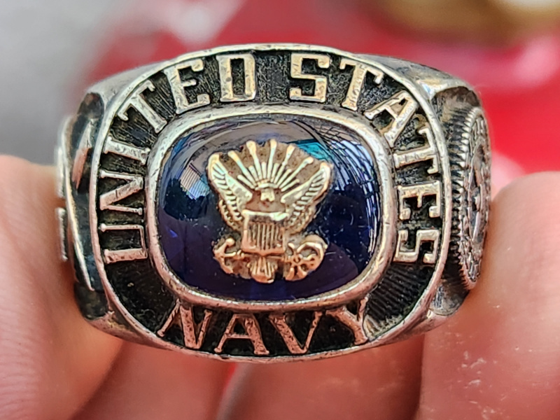 nhẫn mỹ xưa hải quân Navy bạc xưa logo vàng 10k