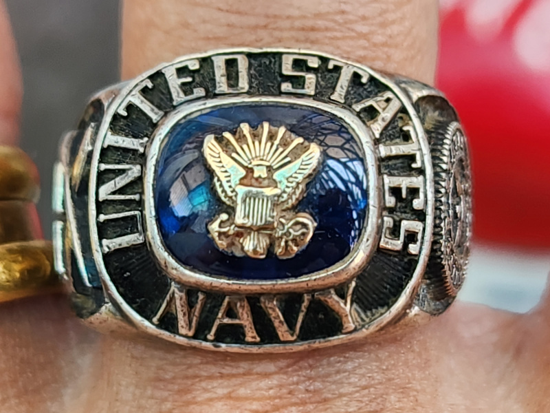 nhẫn mỹ xưa hải quân Navy bạc xưa logo vàng 10k