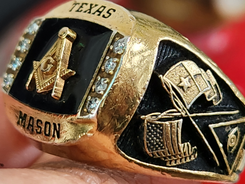 nhẫn mỹ xưa masonic Texas logo vàng 10k