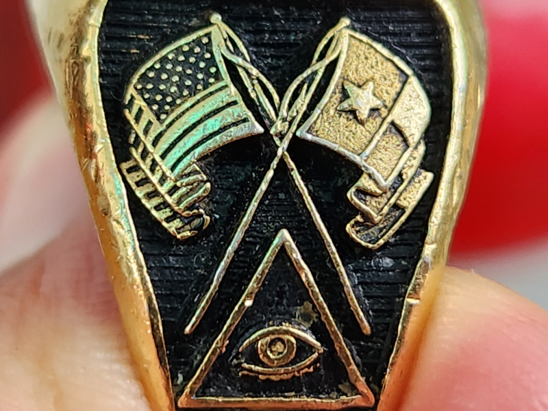 nhẫn mỹ xưa masonic Texas logo vàng 10k