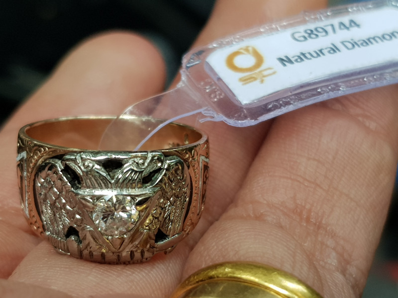 nhẫn mỹ xưa masonic vàng hồng 10k xoàn thiên nhiên