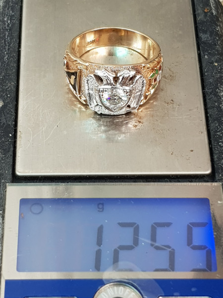 nhẫn mỹ xưa vàng 10k Masonic moisanite