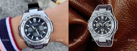 GST-S330L-1A, G-Shock G-Steel Size nhỏ với vỏ thép bạc và dây da thô chịu nước Tough Leather