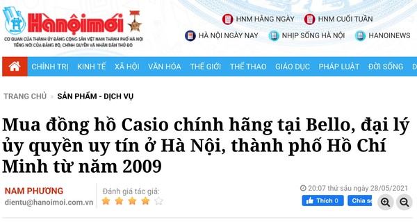 Mua đồng hồ Casio chính hãng tại Bello, đại lý ủy quyền uy tín ở Hà Nội, thành phố Hồ Chí Minh từ năm 2009