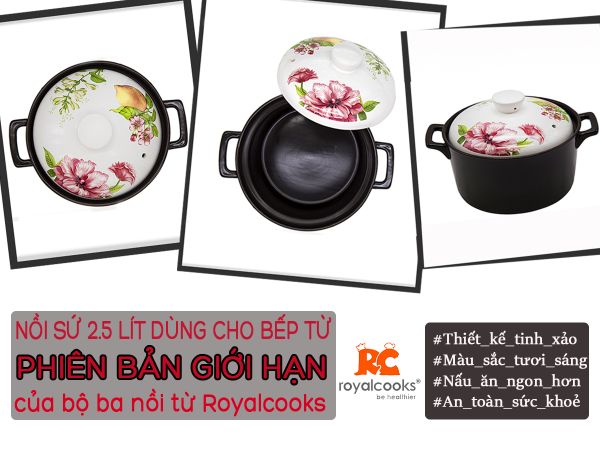 NỒI SỨ 2.5 LÍT DÙNG CHO BÊP TỪ- PHIÊN BẢN GIỚI HẠN của bộ ba nồi từ Royalcooks