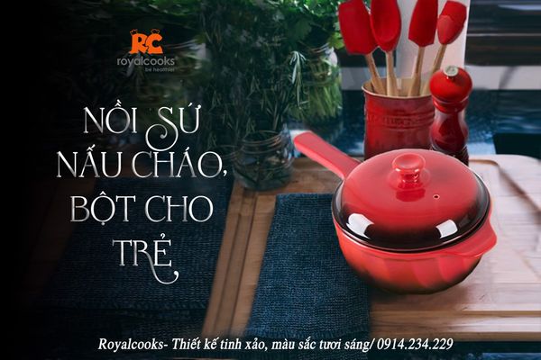 Nồi sứ nấu cháo, khuấy bột cho trẻ