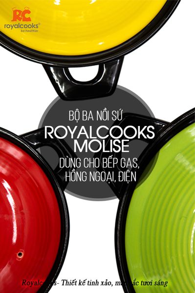 Bộ ba nồi sứ Royalcooks Molise- Phiên bản dùng cho bếp gas, hồng ngoại, điện