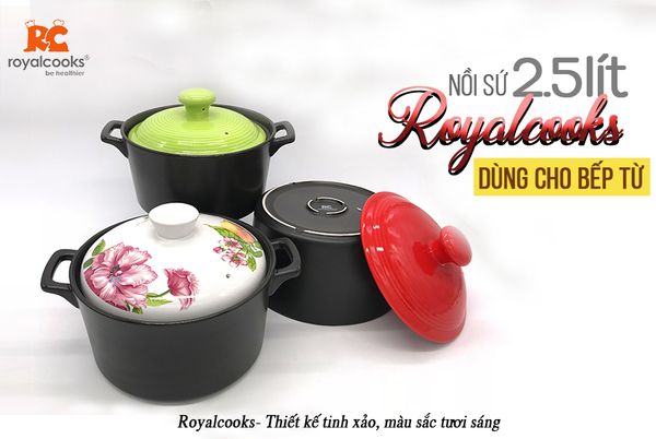 Nồi sứ 2.5 lít Royalcooks dùng cho bếp từ