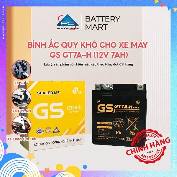 Bình ắc quy GS xe máy GT7A-H 12V-7Ah có giá khoảng 500.000VNĐ