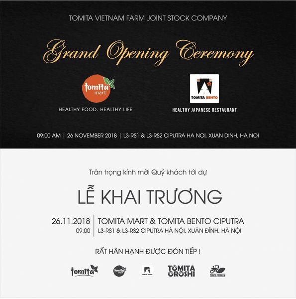 THƯ MỜI DỰ LỄ KHAI TRƯƠNG TỔ HỢP TOMITA MART & TOMITA BENTO CIPUTRA HÀ NỘI