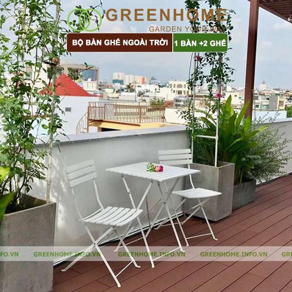 Bộ Bàn ghế ngoài trời, mặt gỗ tràm, chân sắt tỉnh điện, gấp gọn dễ dàng, chất lượng xuất khẩu, tinh tế, thẩm mỹ cao | Greenhome