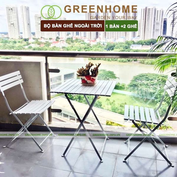 Bộ Bàn ghế ngoài trời, mặt gỗ tràm, chân sắt tỉnh điện, gấp gọn dễ dàng, chất lượng xuất khẩu, tinh tế, thẩm mỹ cao | Greenhome