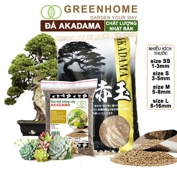 Đất akadama Greenhome, bao 1kg, giá thể bonsai, sen đá, phân nền thủy sinh, bonsai nhiều size lựa chọn