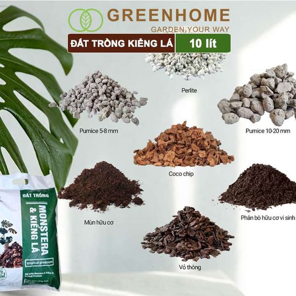 Đất trồng Monstera, kiểng lá, bao 10 lít (3kg), giá thể trộn sẵn, đầy đủ chất Tropical Premium |Greenhome