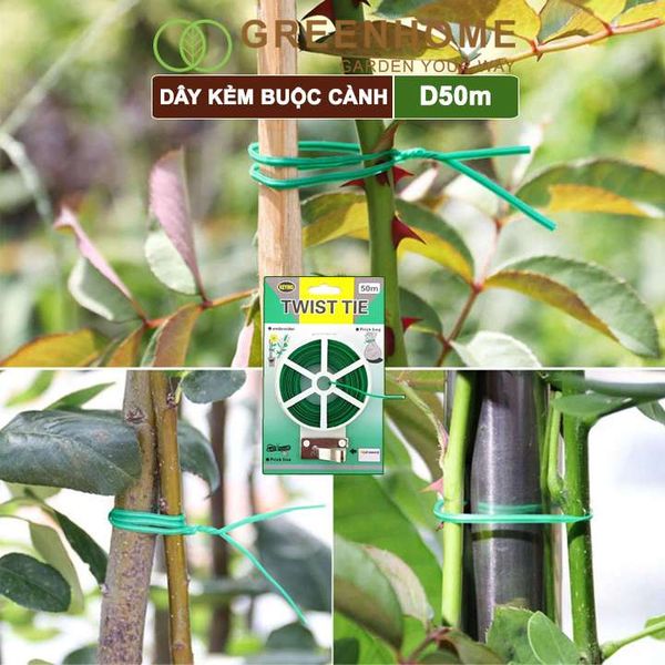 Dây buộc cành cây, dài 50m, kẽm bọc nhựa, tích hợp dao cắt tiện lợi, cố định thân cây, làm giàn |Greenhome