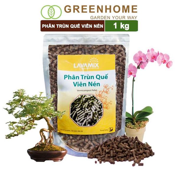 Phân trùn quế viên nén Lavamix, bao 1kg, nguyên chất bổ sung dinh dưỡng cho cây, hoa, cải tạo đất |Greenhome