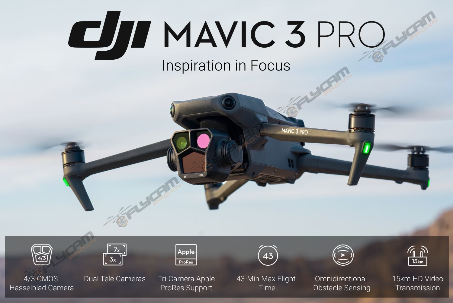 Hệ thống 3 camera của DJI Mavic 3 Pro (Phân phối và bảo hành chính hãng bởi ROBOBOSS)