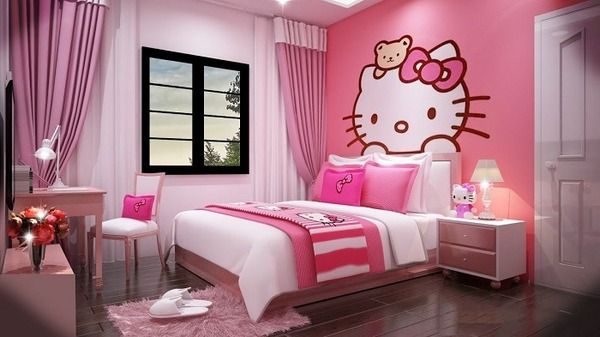 Mẫu phòng ngủ Hello Kitty hồng đáng yêu và dễ thương