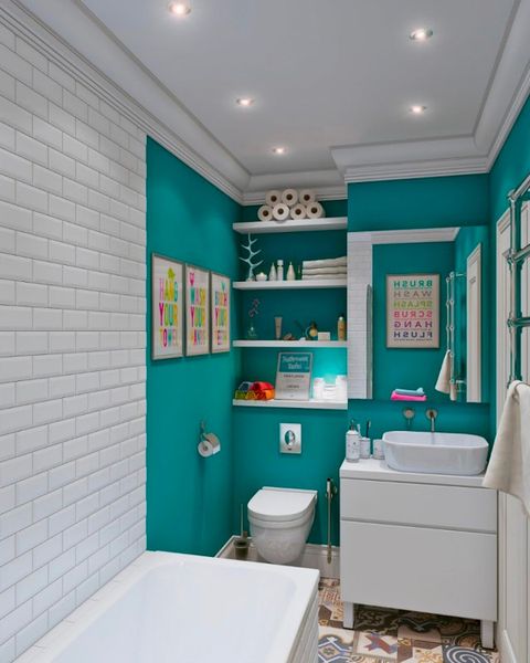 Sử dụng gạch ceramic phối hài hòa với xanh ngọc tăng thêm vẻ tự nhiên cho phòng tắm