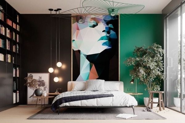 Phòng ngủ sơn màu xanh ngọc với phong cách hiện đại