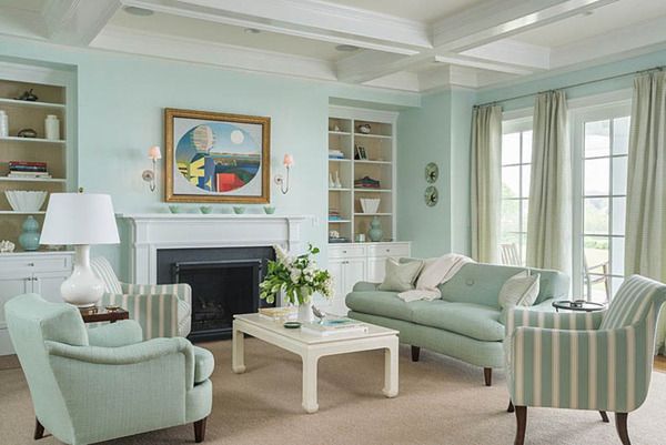 Thiết kế phòng khách tươi vui và nhẹ nhàng với gam màu xanh ngọc.