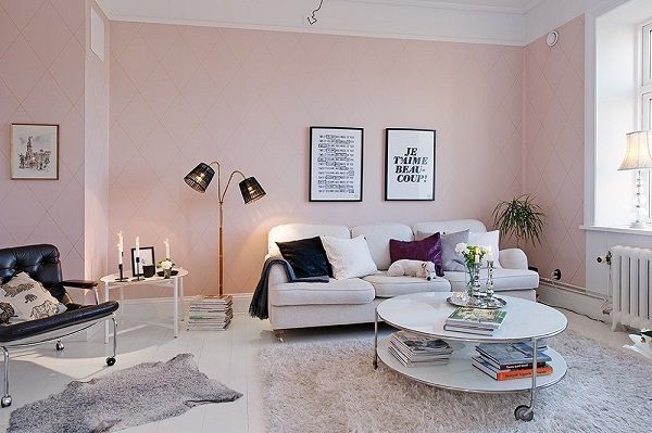 sơn phòng khách màu hồng pastel