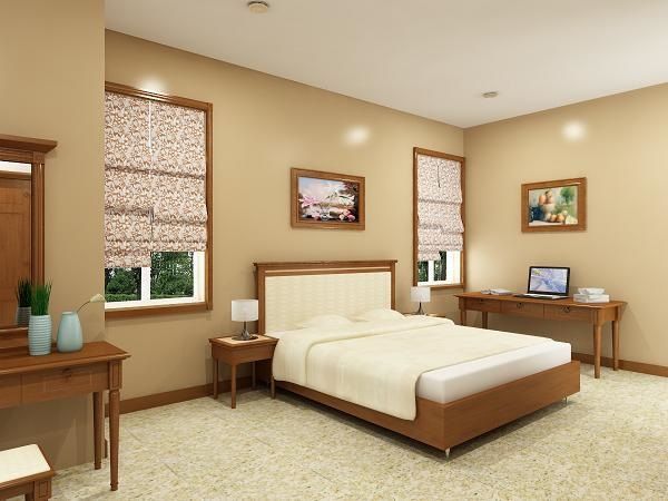 Phòng ngủ được phối từ 3 màu Kem – Be – Nâu tạo không gian ấm áp