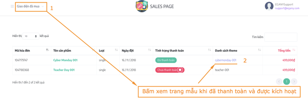 Kiểm tra trạng thái kích hoạt Sales Page