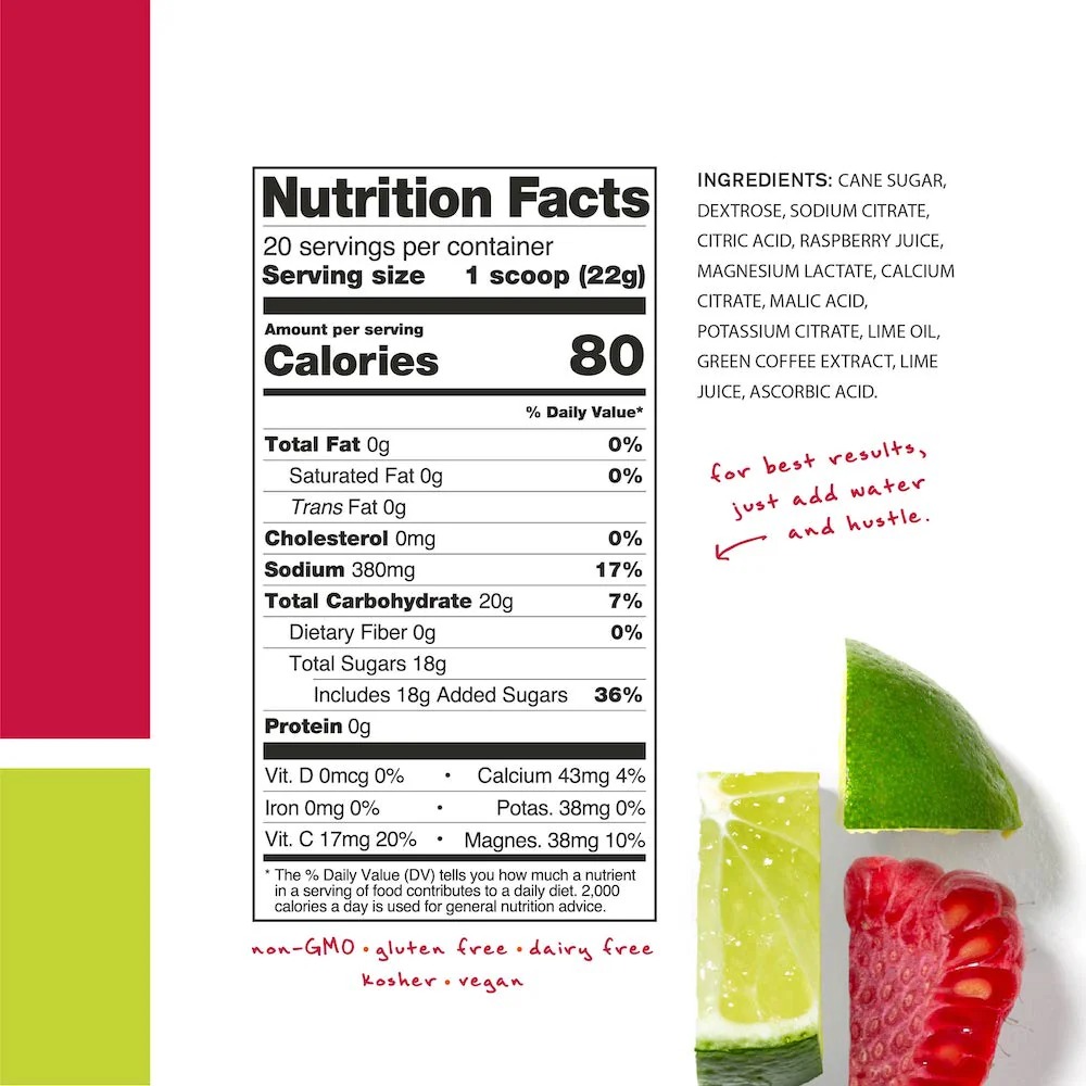 hydration sport drink mix nutrition raspberry limeade (50mg caffeine)