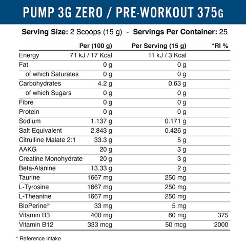 pump 3g zero stimulant 375g facts