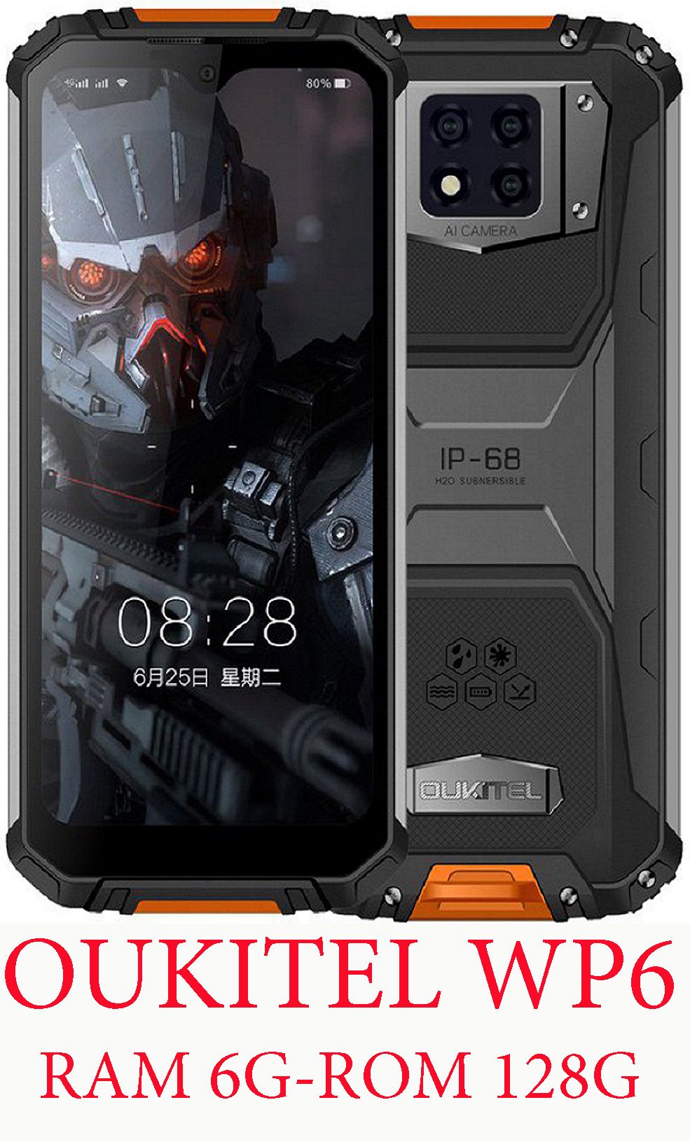 OUKITEL WP6 :CHÍP HELIO P70 + 6GB RAM+128GB ROM+PIN 10.000 MAh+ĐÀM THOẠI 52 GIỜ + ANDROID 9.0