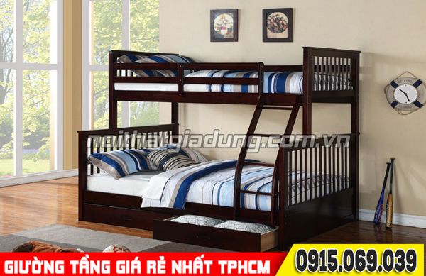 Kết cấu giường 2 tầng trên 1m dưới 1m4 MS 028 kiên cố giá rẻ tại TPHCM