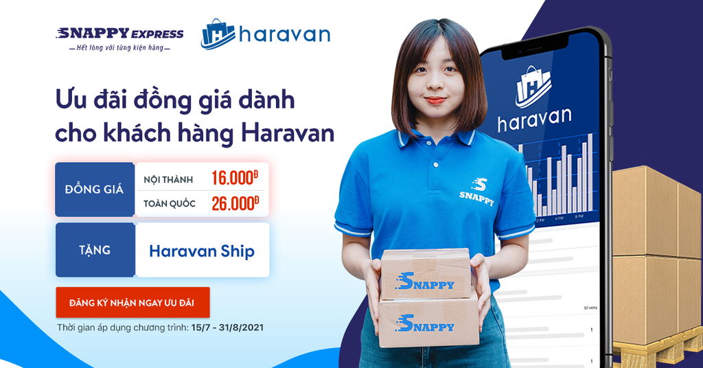 Kết nối nhà vận chuyển SNAPPY trên Haravan - Hưởng ưu đãi giao hàng chỉ từ 16.000 và free 12 tháng Haravan Ship