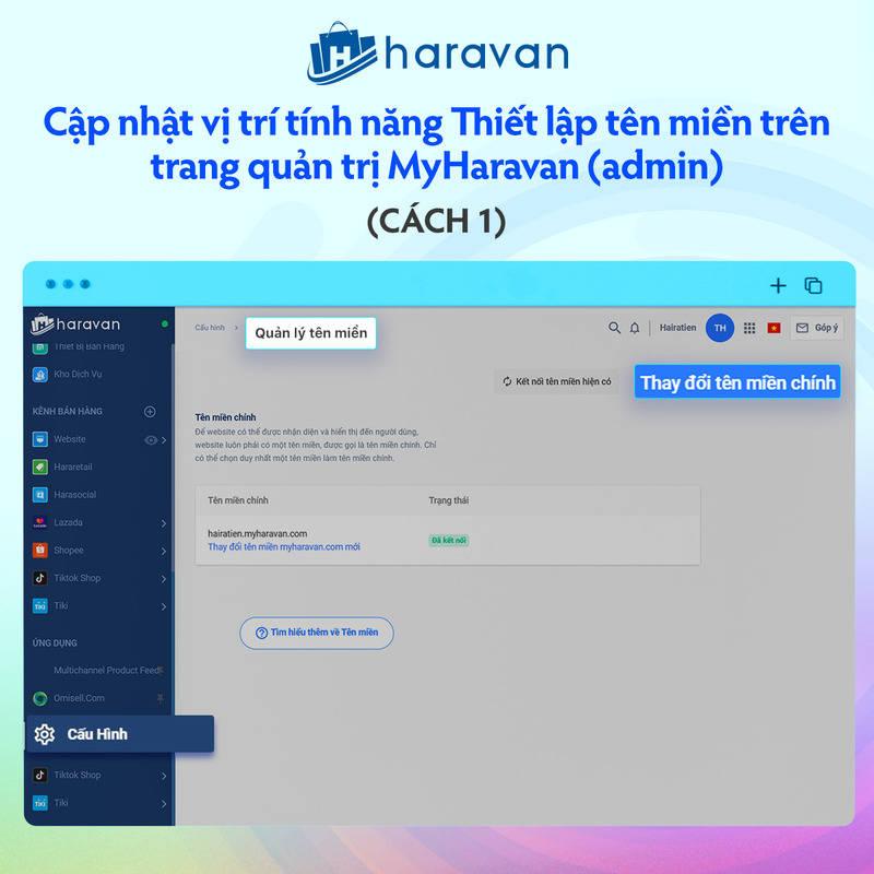 Thiết lập tên miền trên trang quản trị MyHaravan theo cách 1