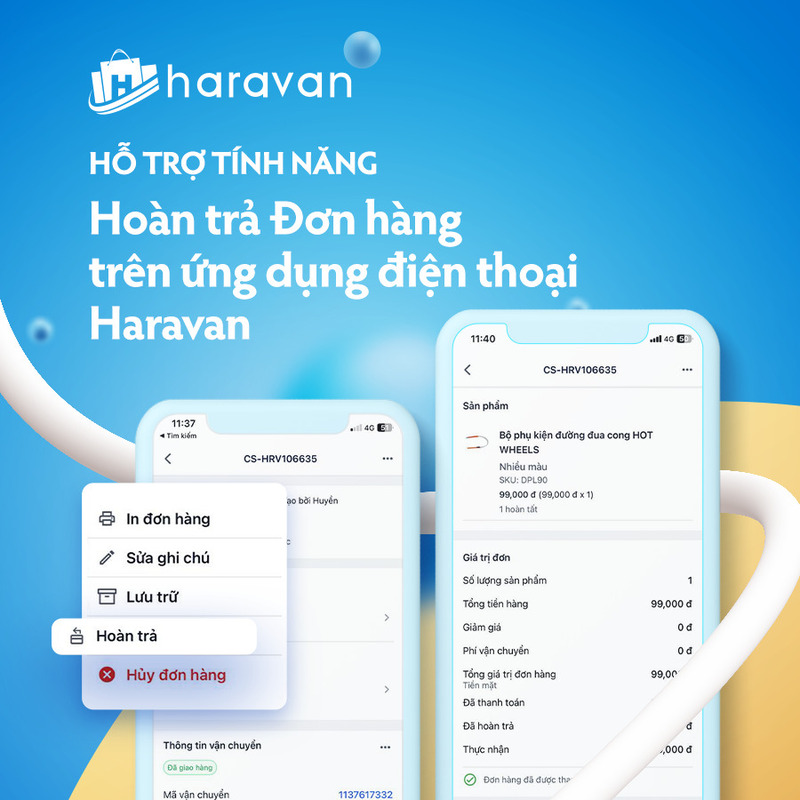 Hỗ trợ tính năng Hoàn trả Đơn hàng trên ứng dụng điện thoại Haravan