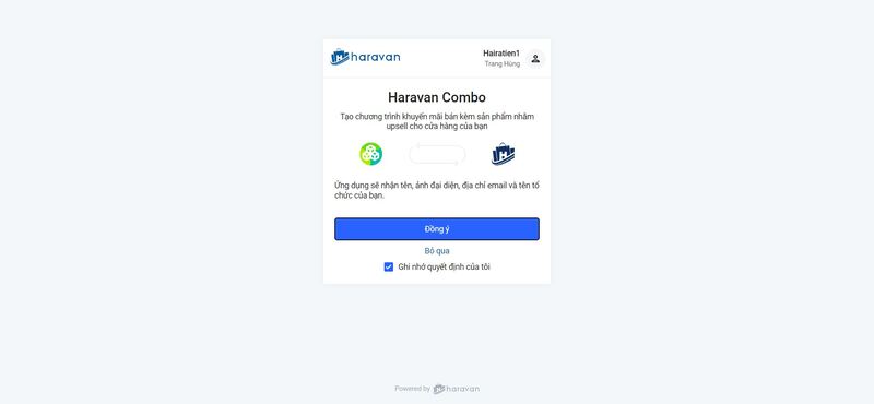 Chọn ứng dụng “Haravan Combo” tại trang quản trị MyHaravan
