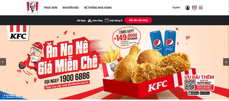 Website KFC ngôn ngữ tiếng Việt