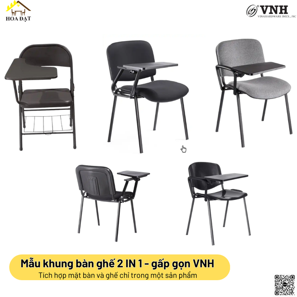 Mẫu khung bàn ghế học sinh xếp gọn 2 IN 1 VNH