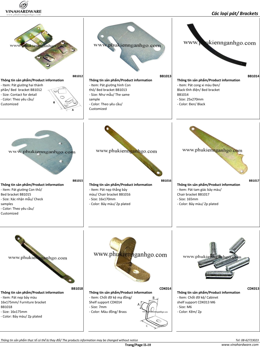 Catalogue - Các loại pát: pát sắt, pát âm, pát đỡ kệ