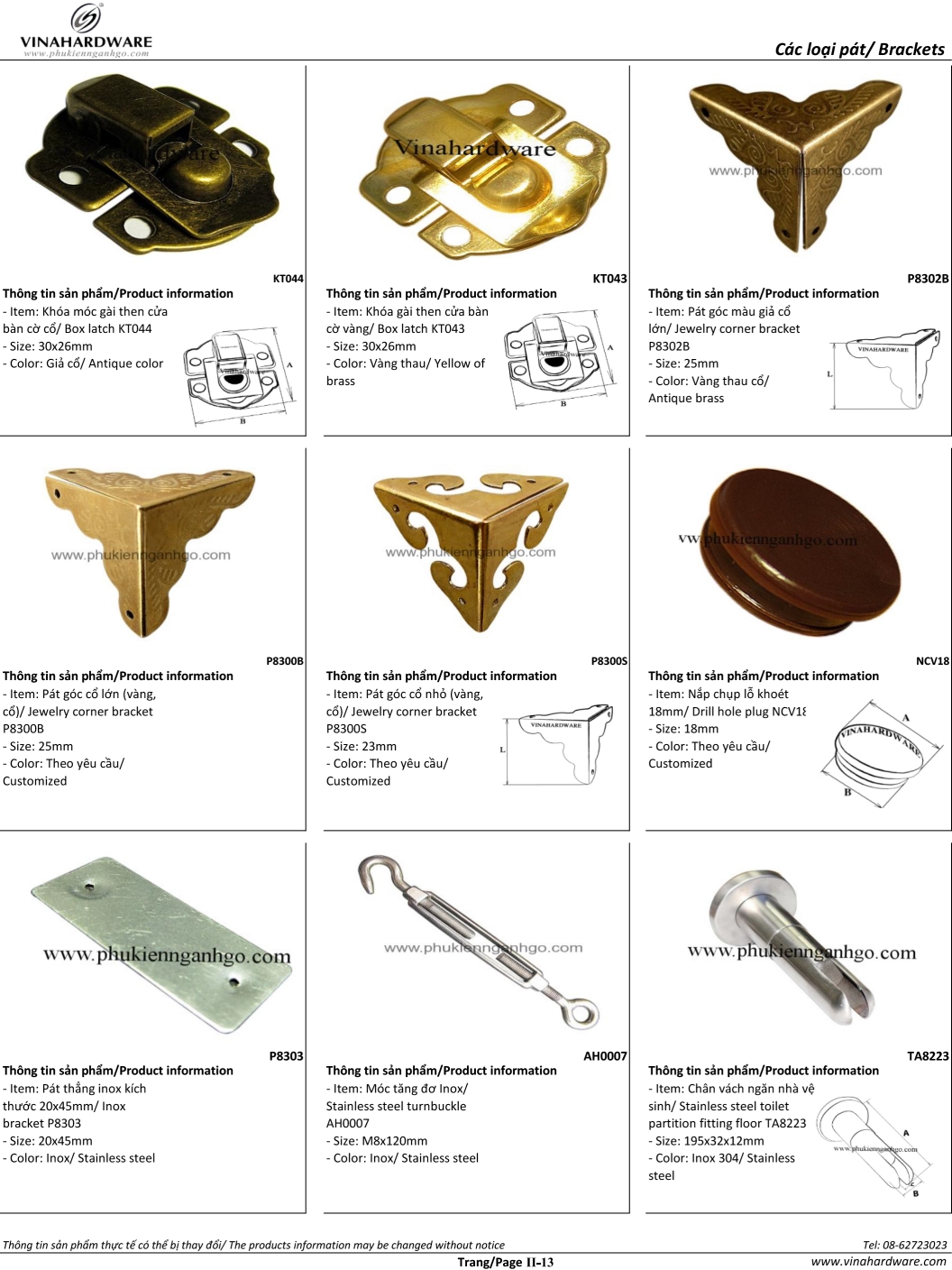 Catalogue - Các loại pát: pát sắt, pát âm, pát đỡ kệ