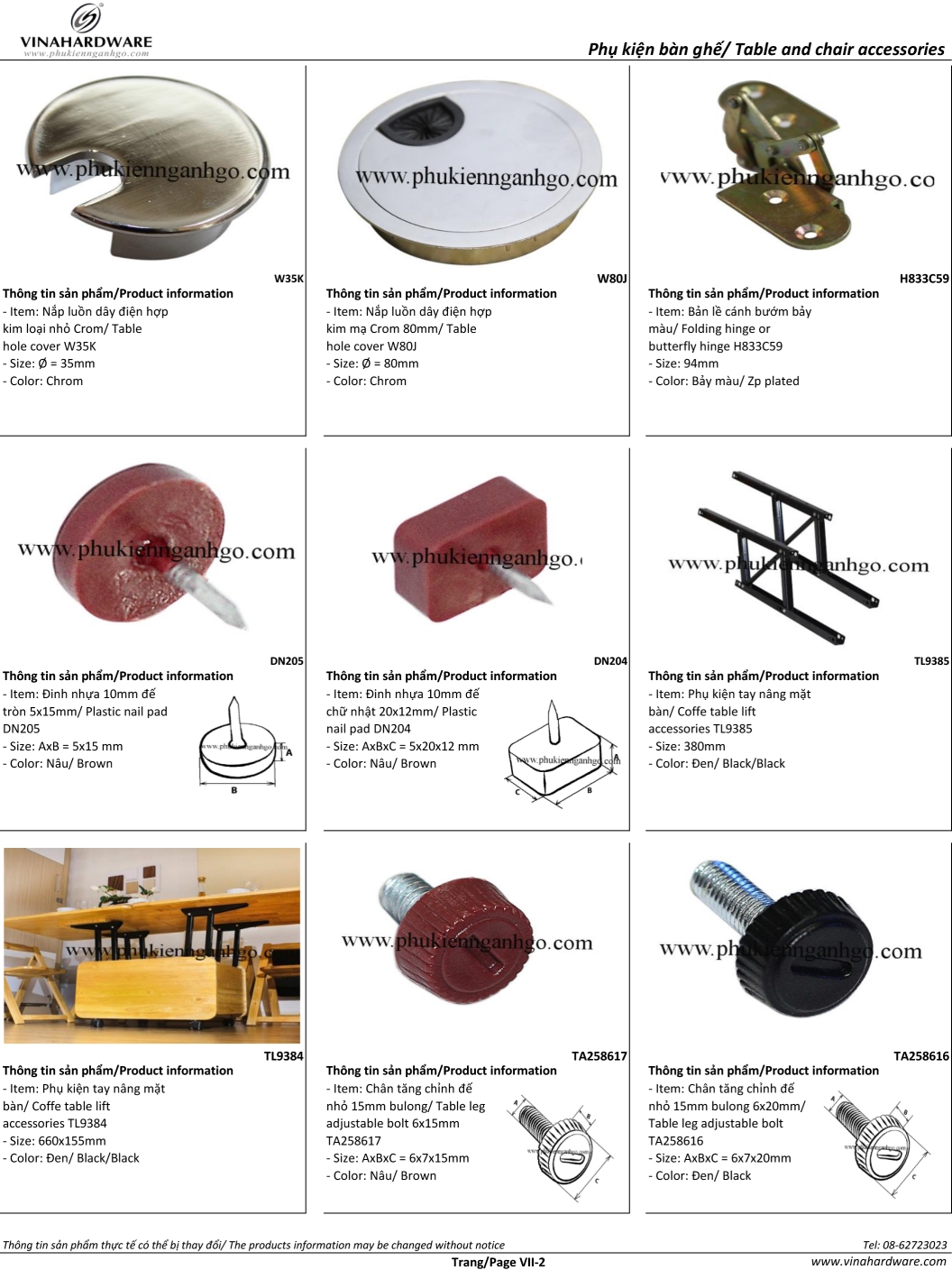 Phần VII: Catalogue - Phụ kiện bàn ghế