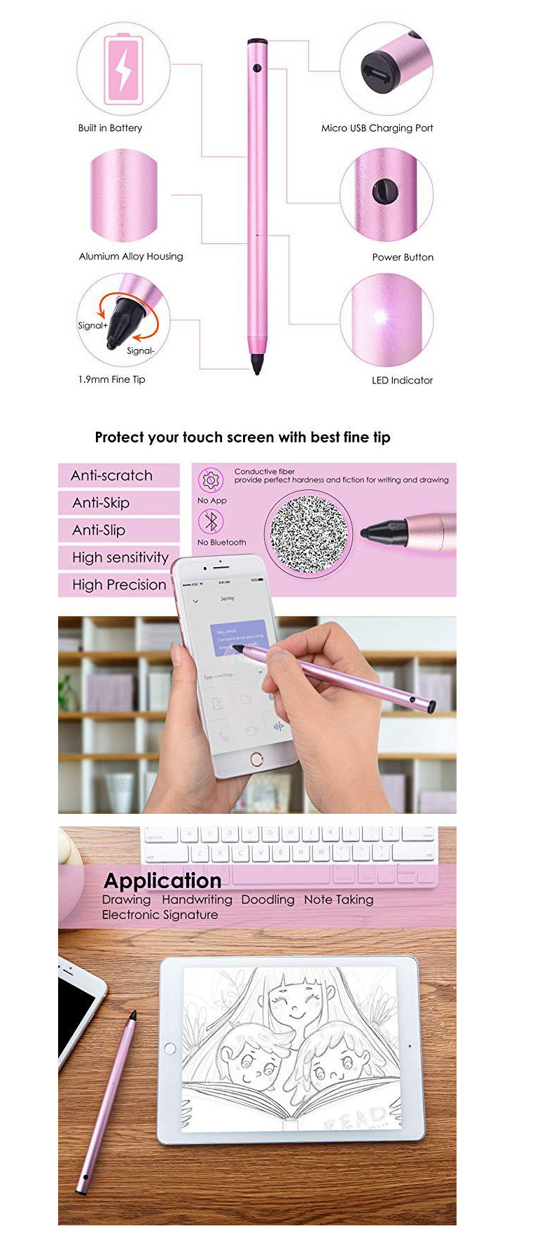 Bút cảm ứng stylus đầu ngòi nhỏ có thể điều chỉnh cho iPad, iPhone, Android Promax P1 (Đen, Xám)
