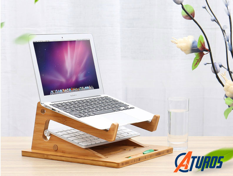 Giá đỡ điện thoại gỗ, đế tản nhiệt bằng gỗ cho Laptop Macbook, điện thoại, máy tính bảng Aturos