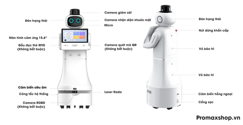 Robot phục vụ lễ tân HappyBot có thể chào khách, tuần tra an ninh, hướng dẫn, tư vấn thông minh