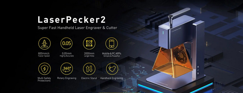 Máy khắc laser mini LaserPecker 2, diện tích 100mmx100mm, tốc độ khắc tối đa 600mm/s