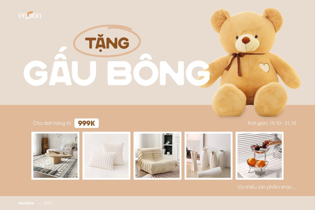 20-10 Tặng gấu bông siêu to cho đơn hàng 999K
