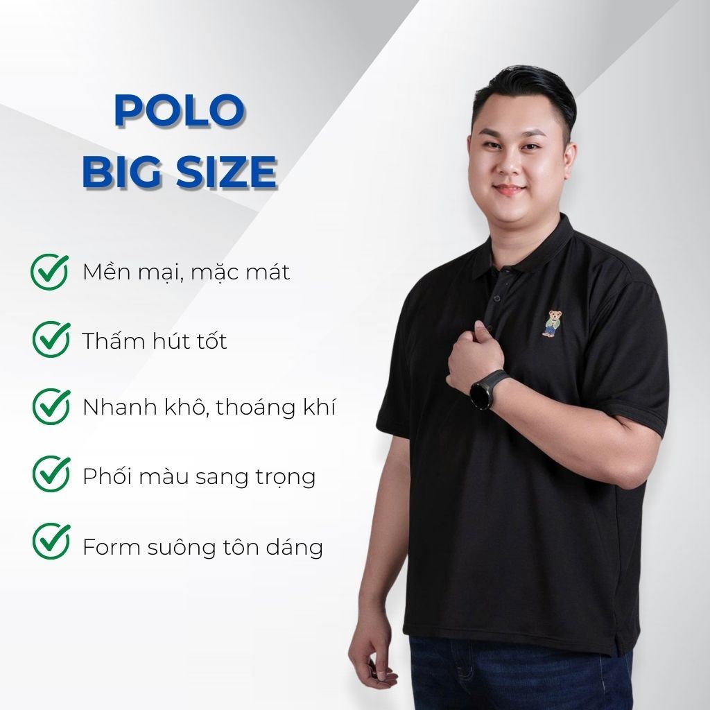 Mô tả chi tiết áo polo đen gấu big size nam Akyoo
